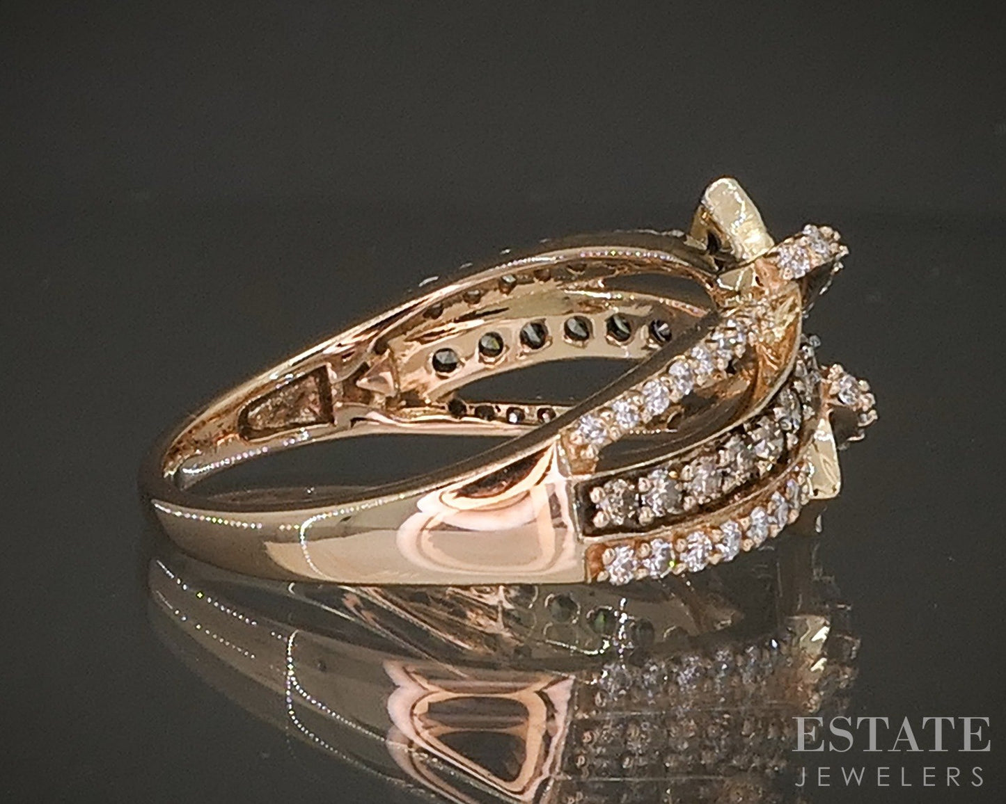 14k Strawberry Gold LeVian .70ctw Chocolate & Vanilla Diamond Ring p21526