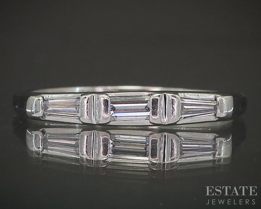 Vintage Platinum Baguette Natural .12ctw Diamond Ladies Wedding Band 2.8g p21637
