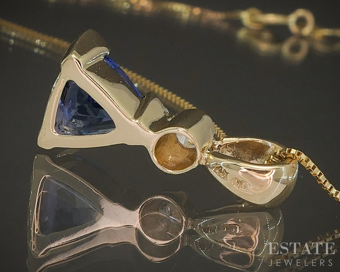 14k Yellow Gold Trillion Natural Tanzanite & Diamond Necklace 3.4g 19"L p17309