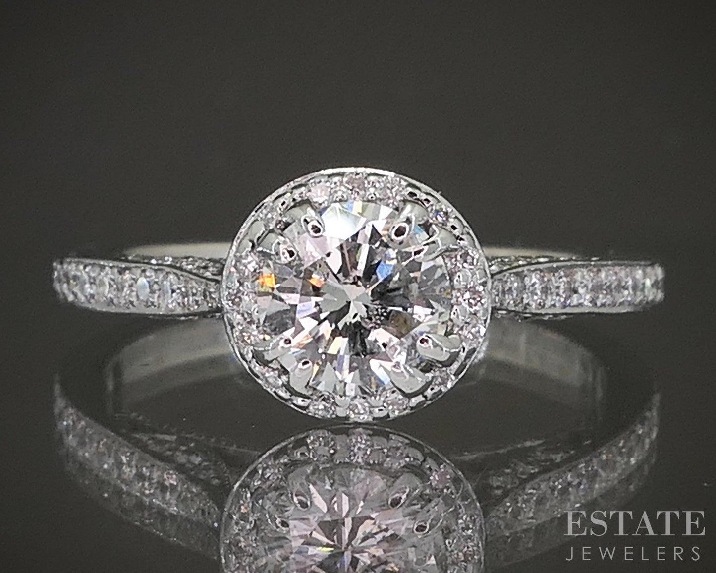 18k White Gold Round Natural 1.02ctw Diamond Tacori Engagement Ring 3g p18750