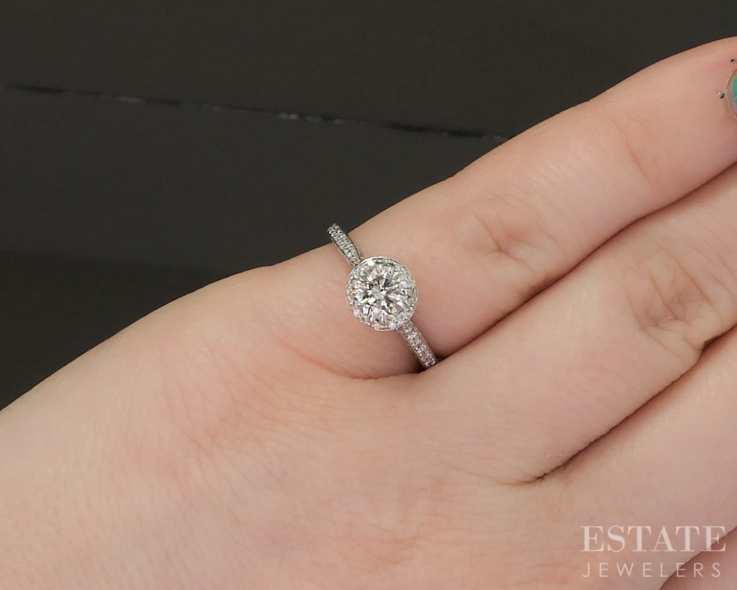 18k White Gold Round Natural 1.02ctw Diamond Tacori Engagement Ring 3g p18750
