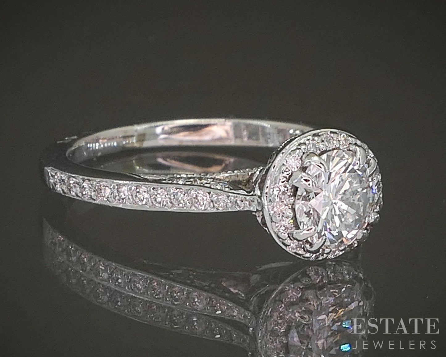 18k White Gold Round Natural 1.02ctw Diamond Tacori Engagement Ring 3g p18750