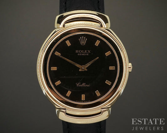 Rolex Cellini 6623 18k Yellow Gold Black Jubilee Dial Mens Watch p23106