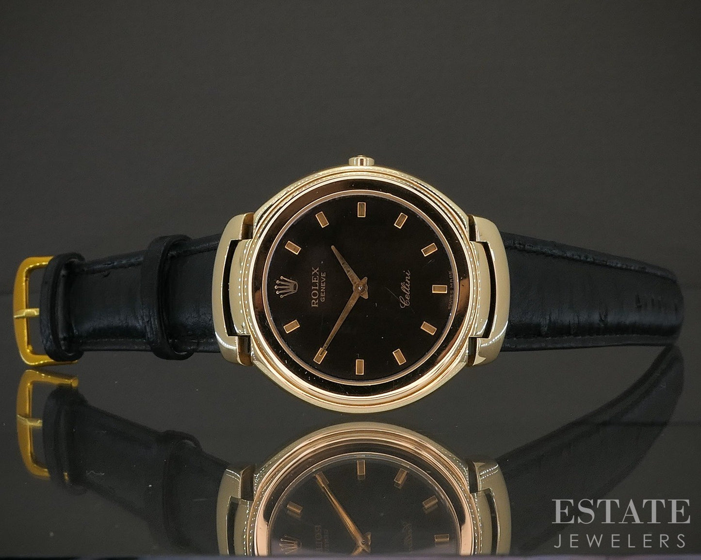 Rolex Cellini 6623 18k Yellow Gold Black Jubilee Dial Mens Watch p23106