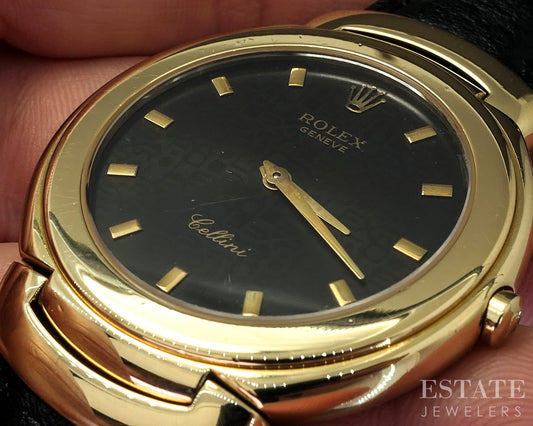 Rolex Cellini 6623 18k Yellow Gold Black Jubilee Dial Mens Watch p23106