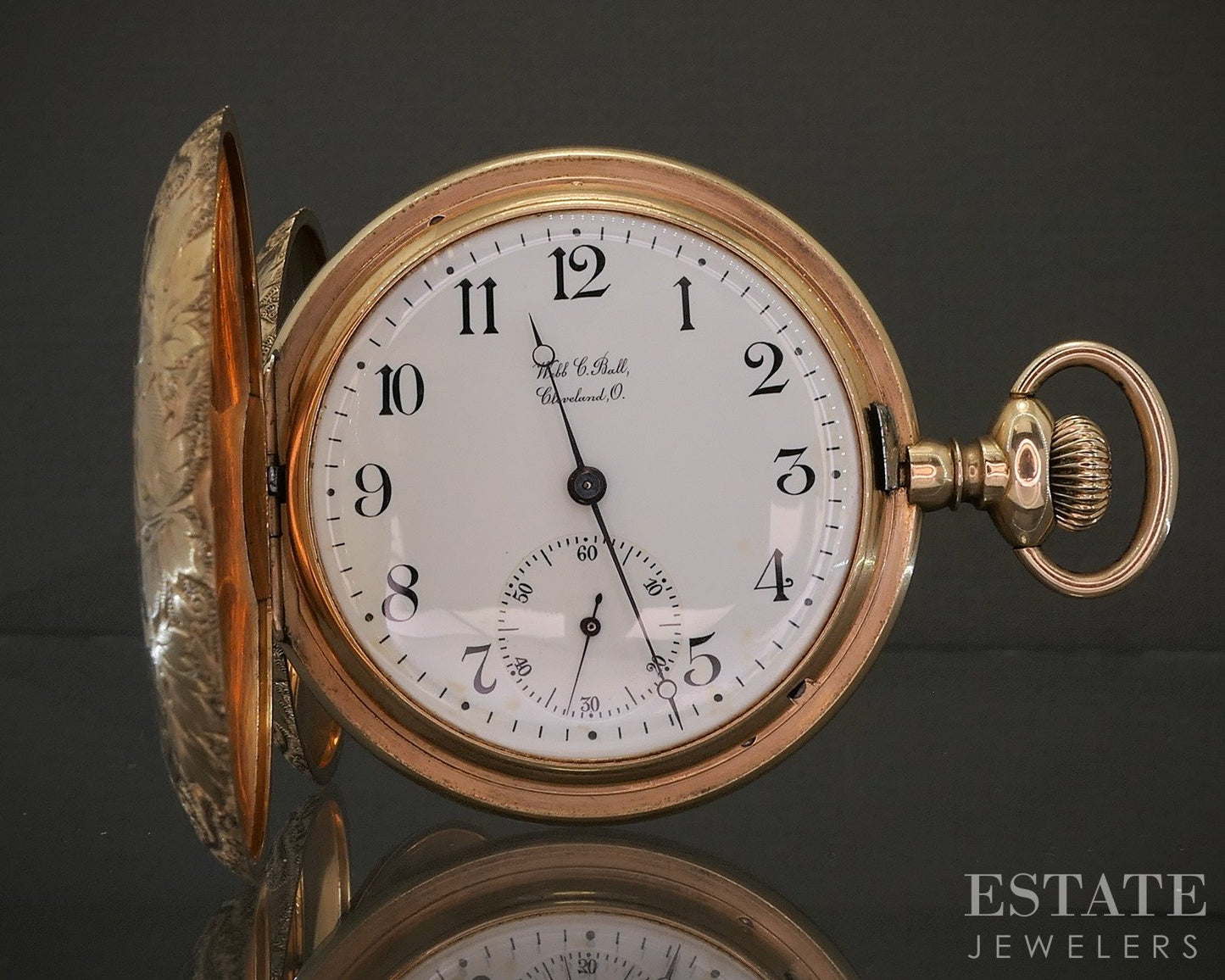 Antique Solid 14k Yellow Gold Ball Standard 18s Hunters Pocket Watch p23032