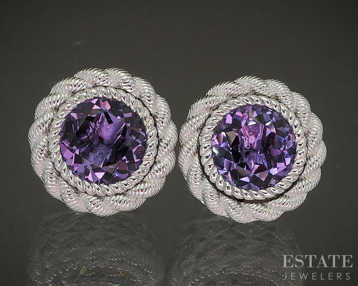 Sterling Silver Judith Ripka Natural Amethyst Button Stud Earrings 10g p21479