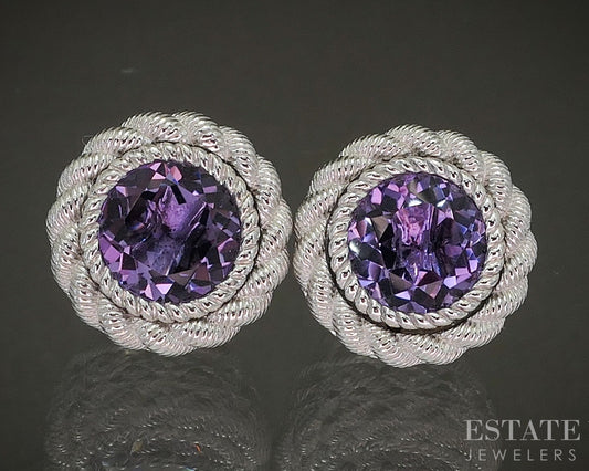 Sterling Silver Judith Ripka Natural Amethyst Button Stud Earrings 10g p21479