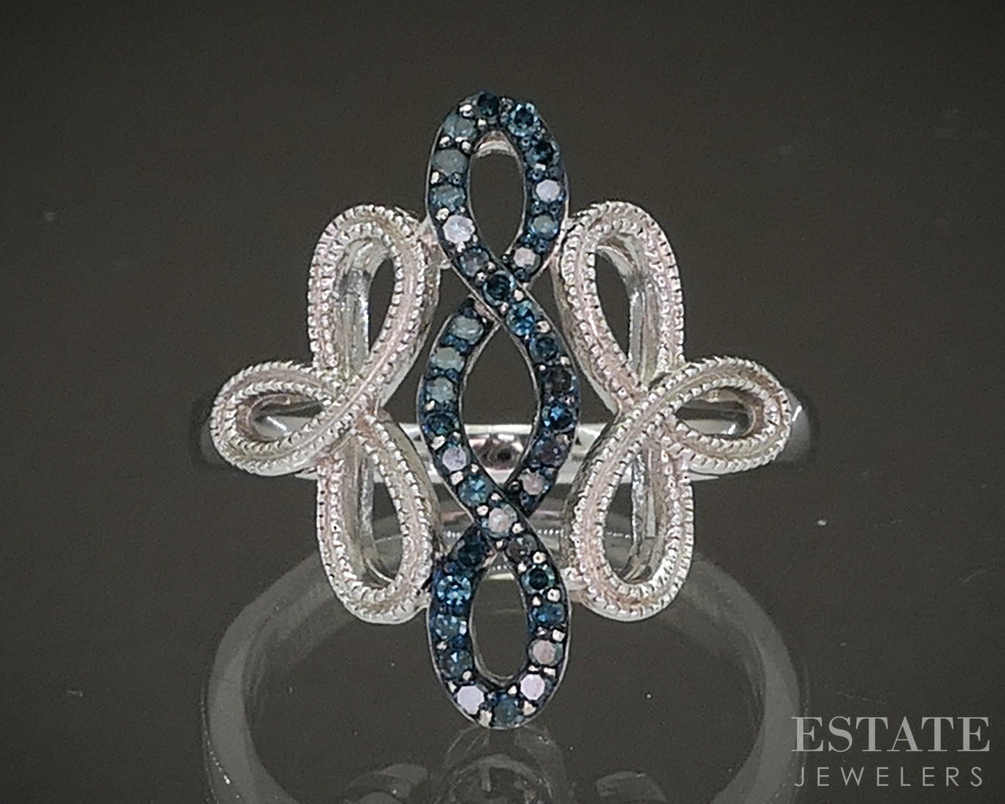 Sterling Silver Natural Blue Diamond Free Form Ladies Ring 3.7g p20035
