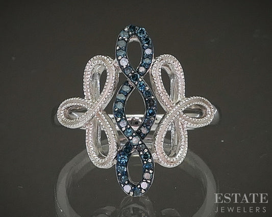 Sterling Silver Natural Blue Diamond Free Form Ladies Ring 3.7g p20035