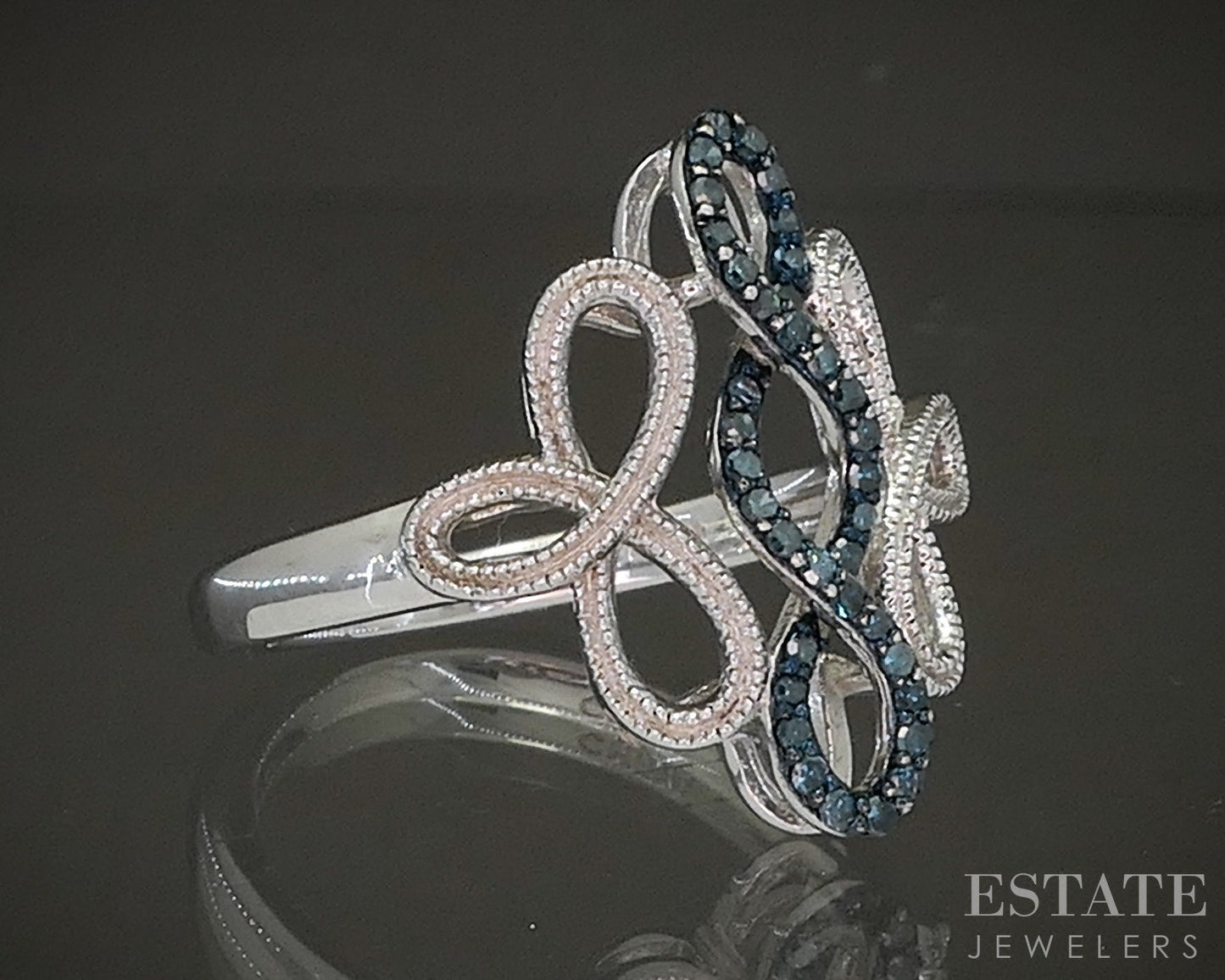 Sterling Silver Natural Blue Diamond Free Form Ladies Ring 3.7g p20035