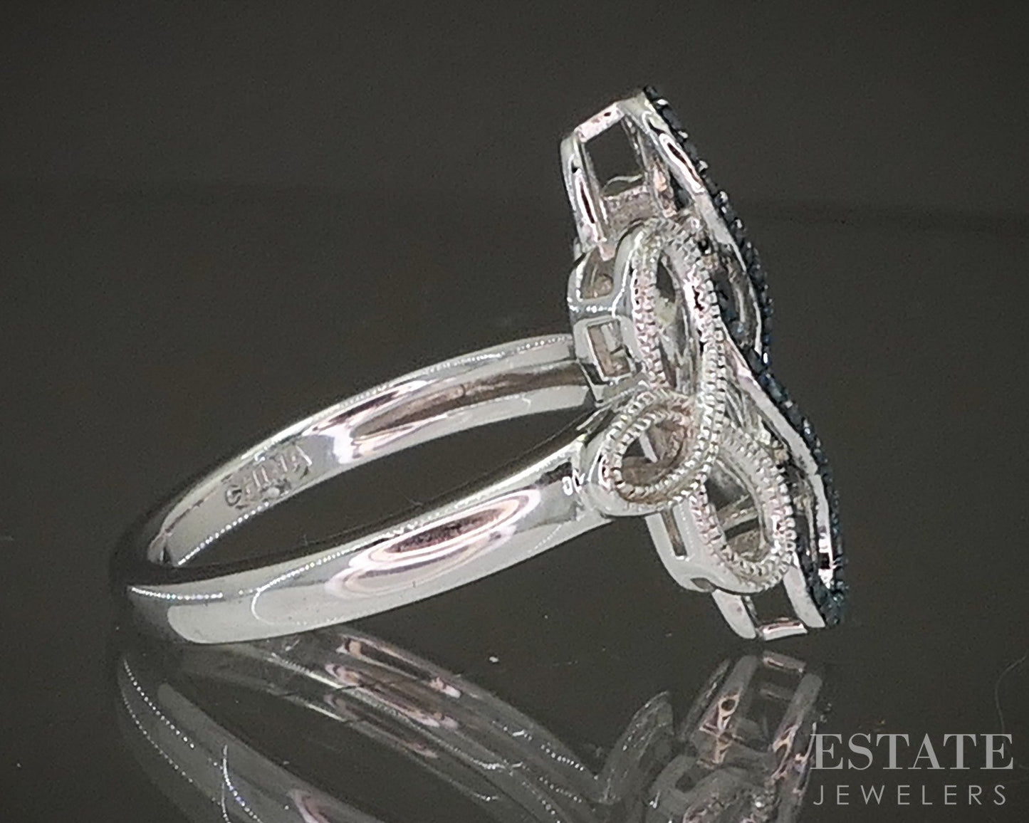 Sterling Silver Natural Blue Diamond Free Form Ladies Ring 3.7g p20035