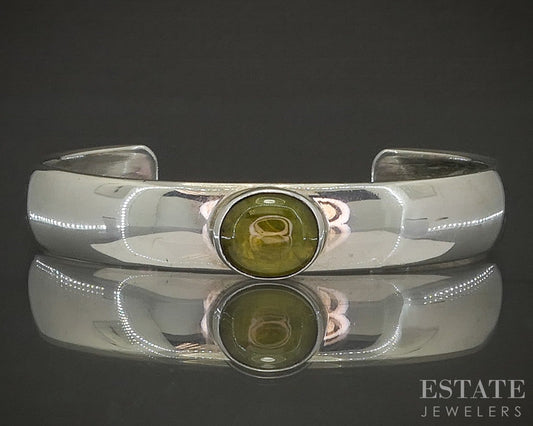 Vintage Sterling Paul Livingston Natural Peridot Navajo Cuff Bracelet 32g p20034