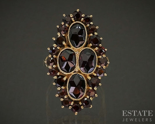 Antique Victorian 14k Yellow Gold Shank Bohemian Garnet Cluster Ring 5.2g p20030