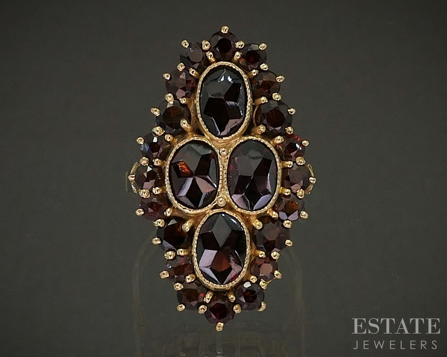 Antique Victorian 14k Yellow Gold Shank Bohemian Garnet Cluster Ring 5.1g p20031