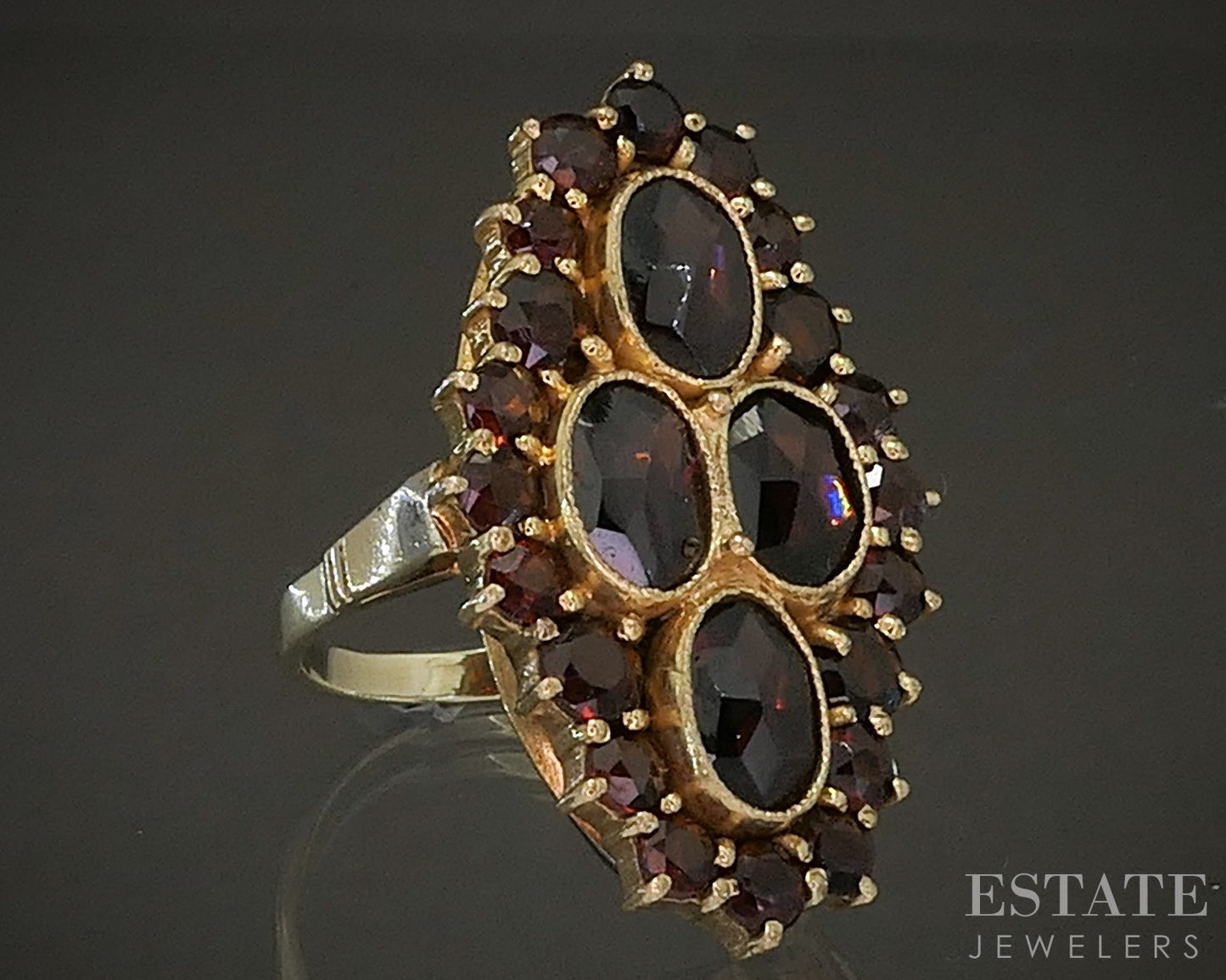 Antique Victorian 14k Yellow Gold Shank Bohemian Garnet Cluster Ring 5.1g p20031