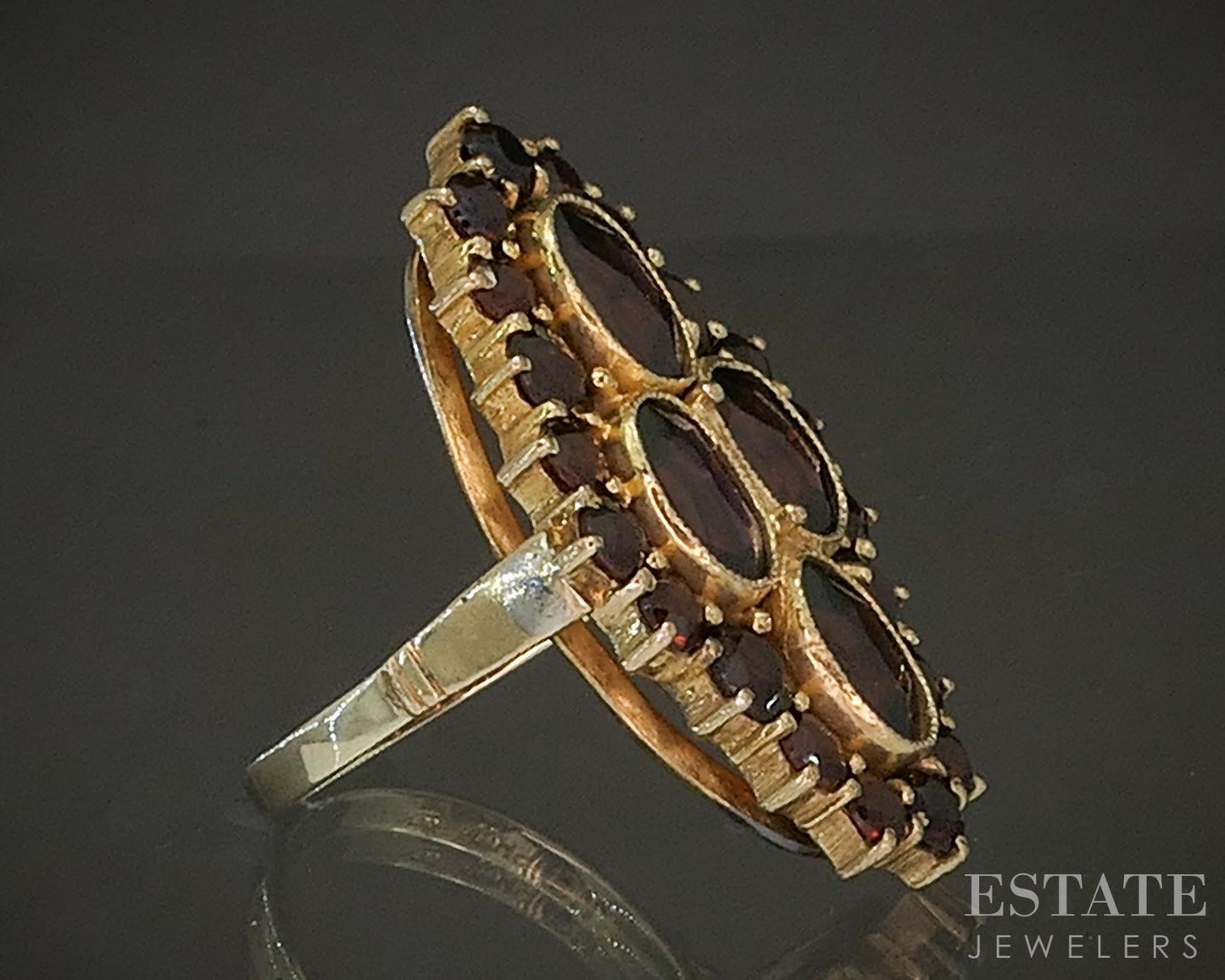 Antique Victorian 14k Yellow Gold Shank Bohemian Garnet Cluster Ring 5.1g p20031