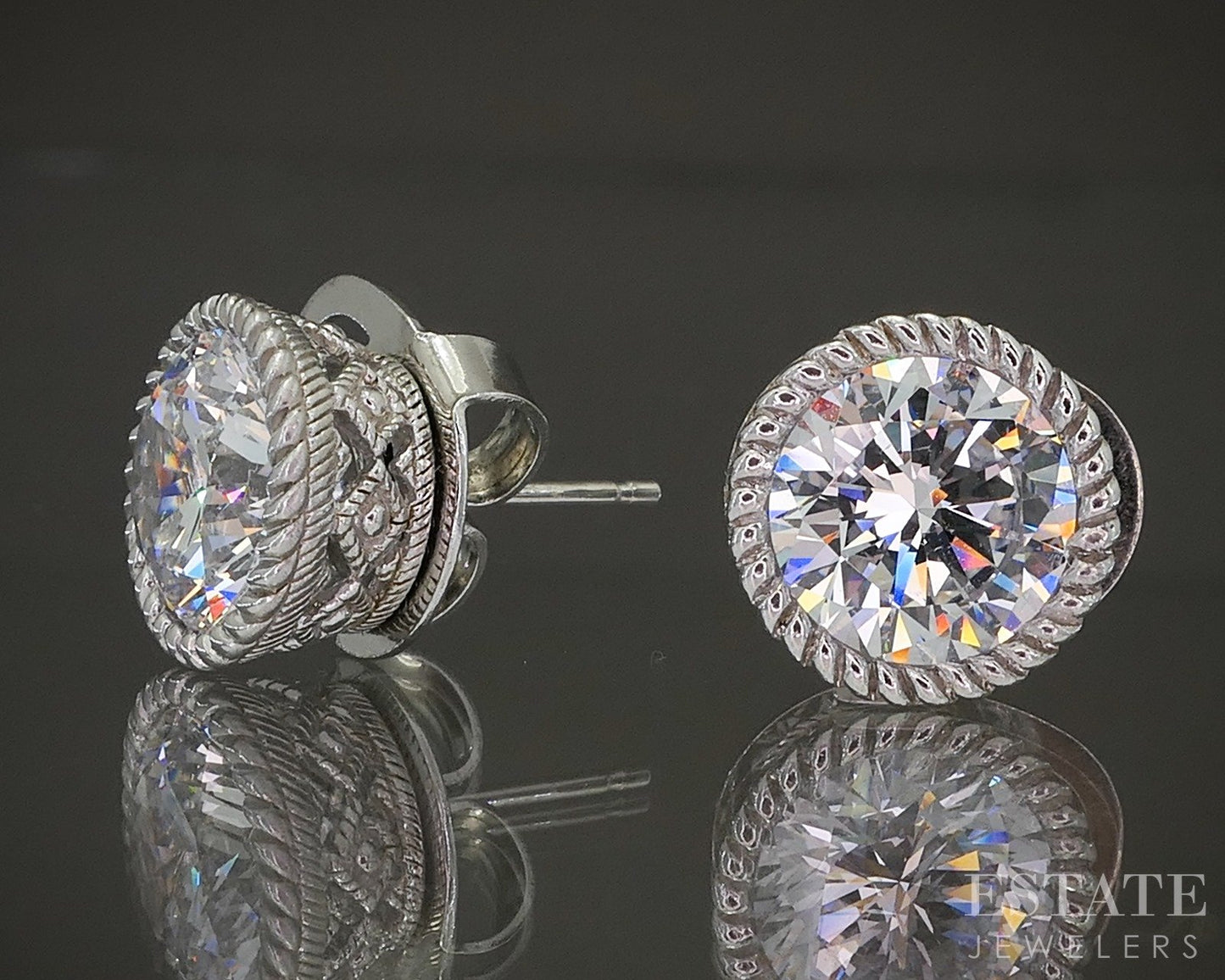 Sterling Silver Judith Ripka Round CZ Button Stud Earrings 5.4g p21480