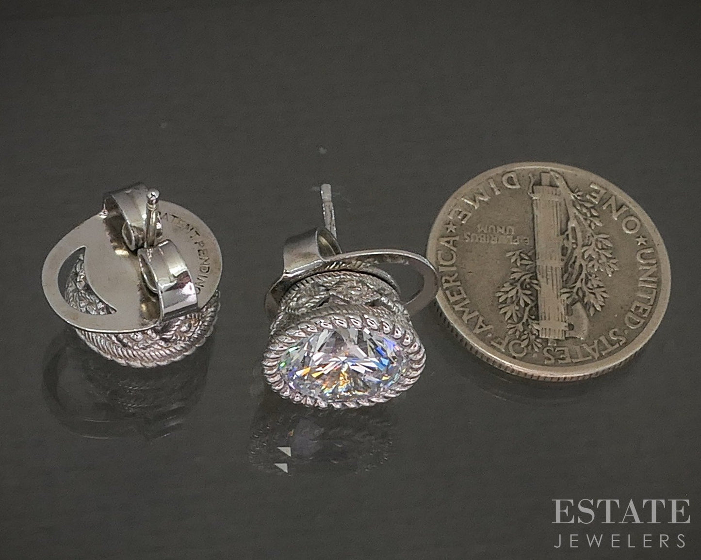 Sterling Silver Judith Ripka Round CZ Button Stud Earrings 5.4g p21480