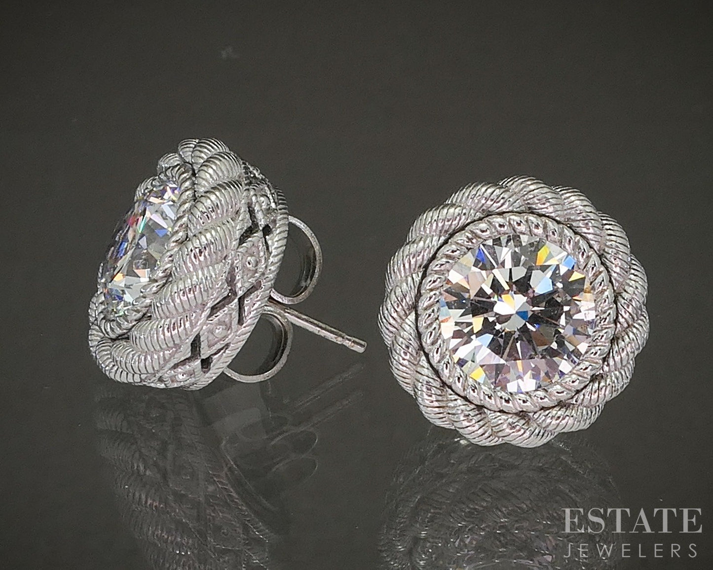 Sterling Silver Judith Ripka Round CZ Jacket Stud Earrings 11.1g p21481