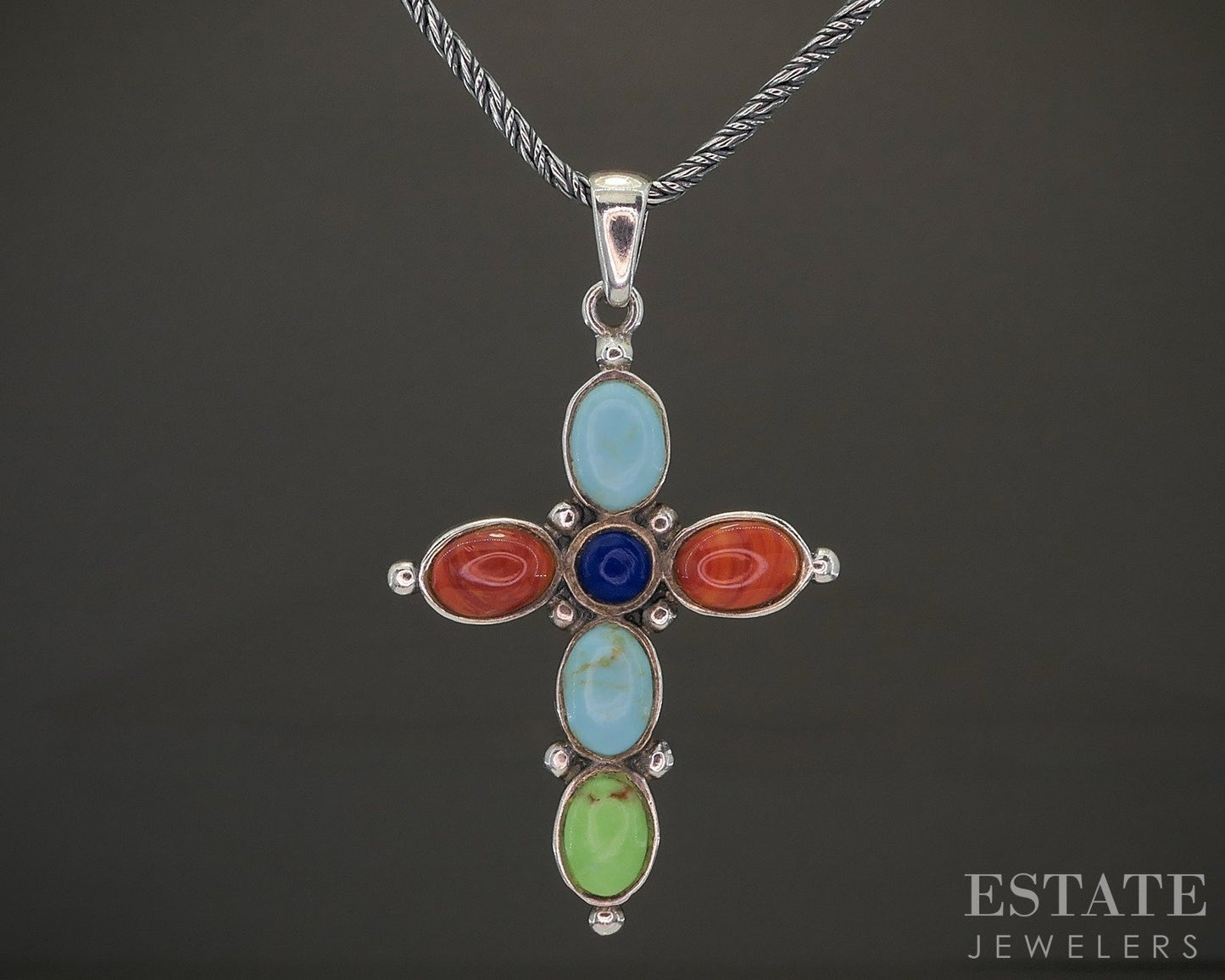 Sterling Silver Natural Multi Gem Ladies Cross Necklace 10g 20"L p20036