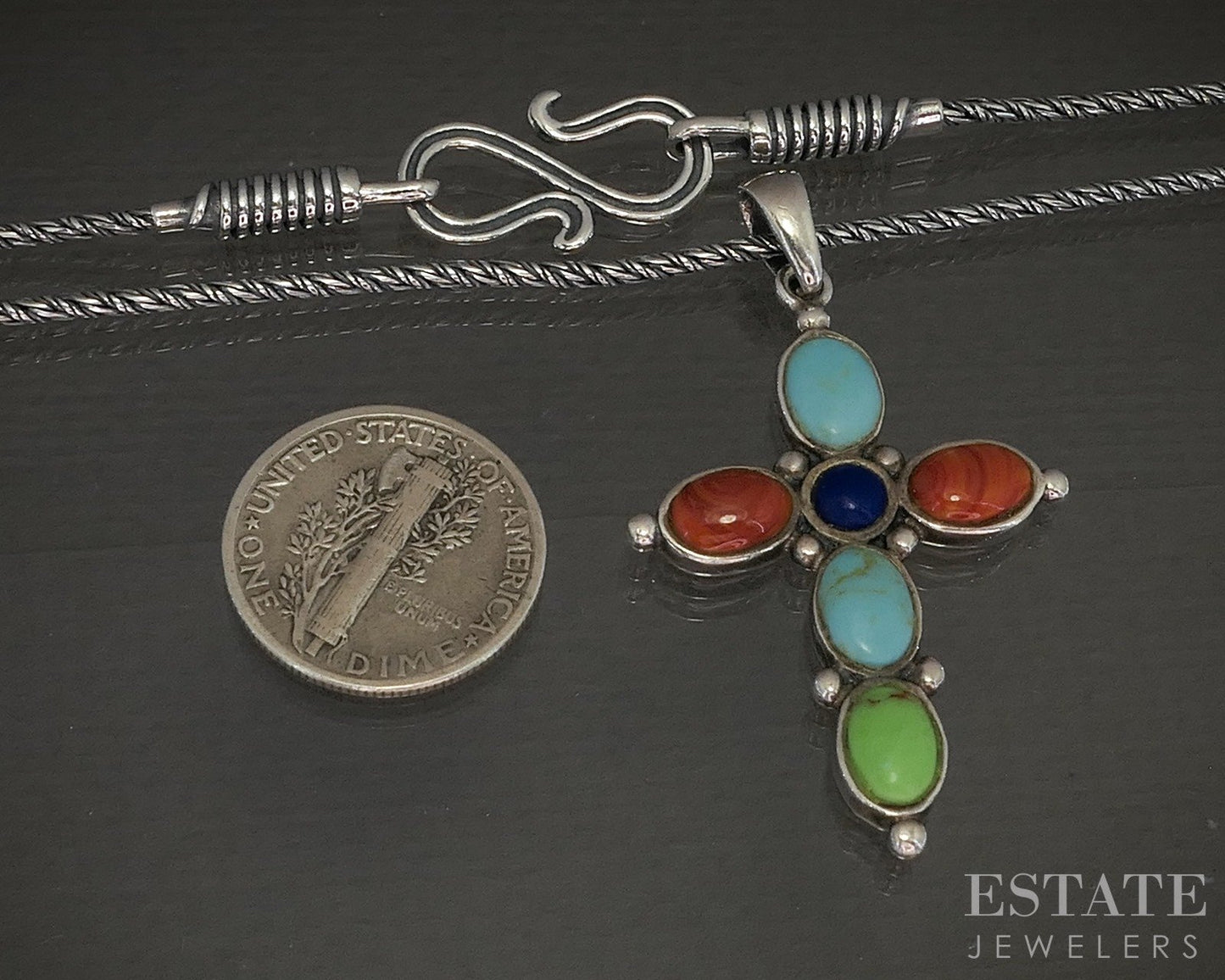 Sterling Silver Natural Multi Gem Ladies Cross Necklace 10g 20"L p20036