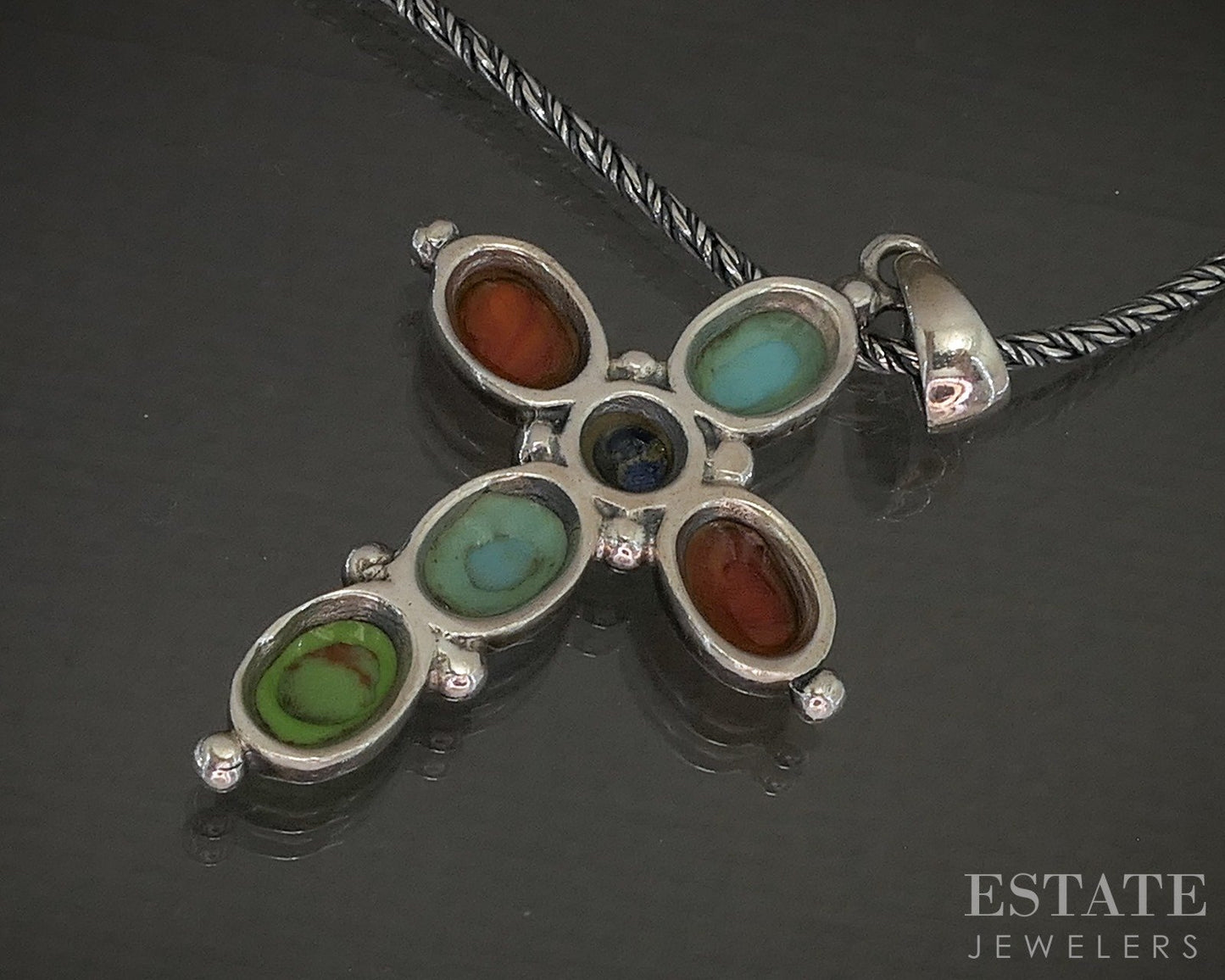 Sterling Silver Natural Multi Gem Ladies Cross Necklace 10g 20"L p20036