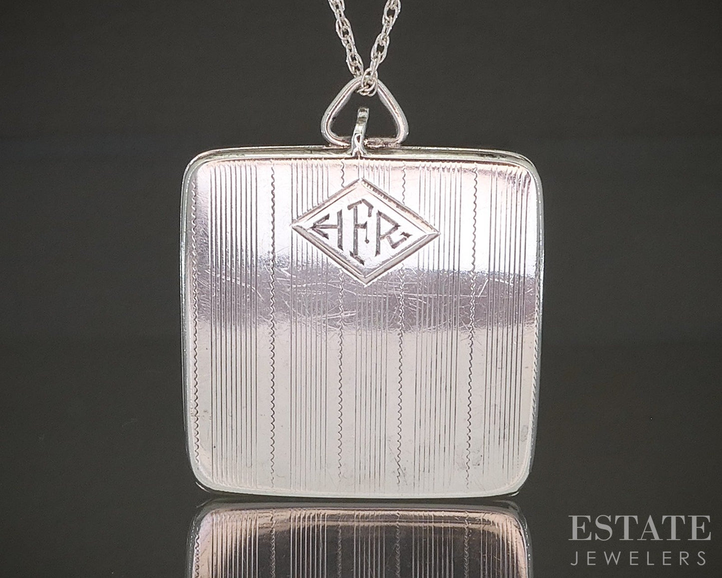 Antique Sterling Square Locket Ladies Rope Chain Necklace 14.9g 18"L p20016