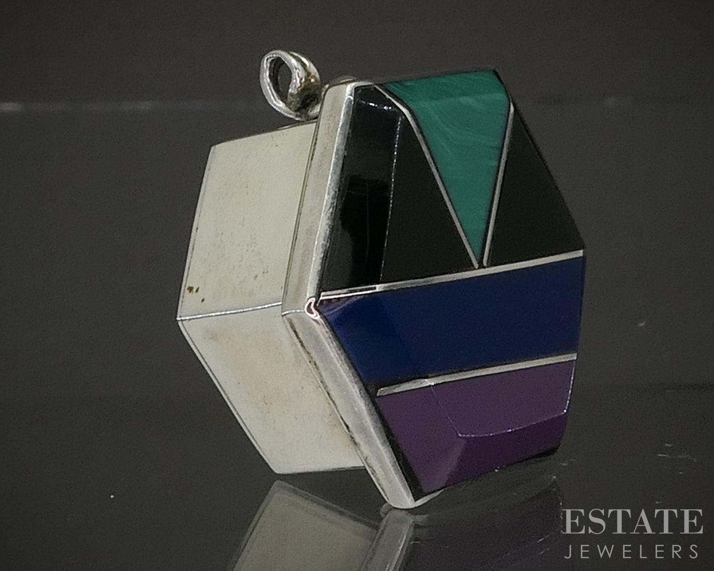 Vintage Sterling Silver Mexico Multi Gem Pill Box 22.8g p20018