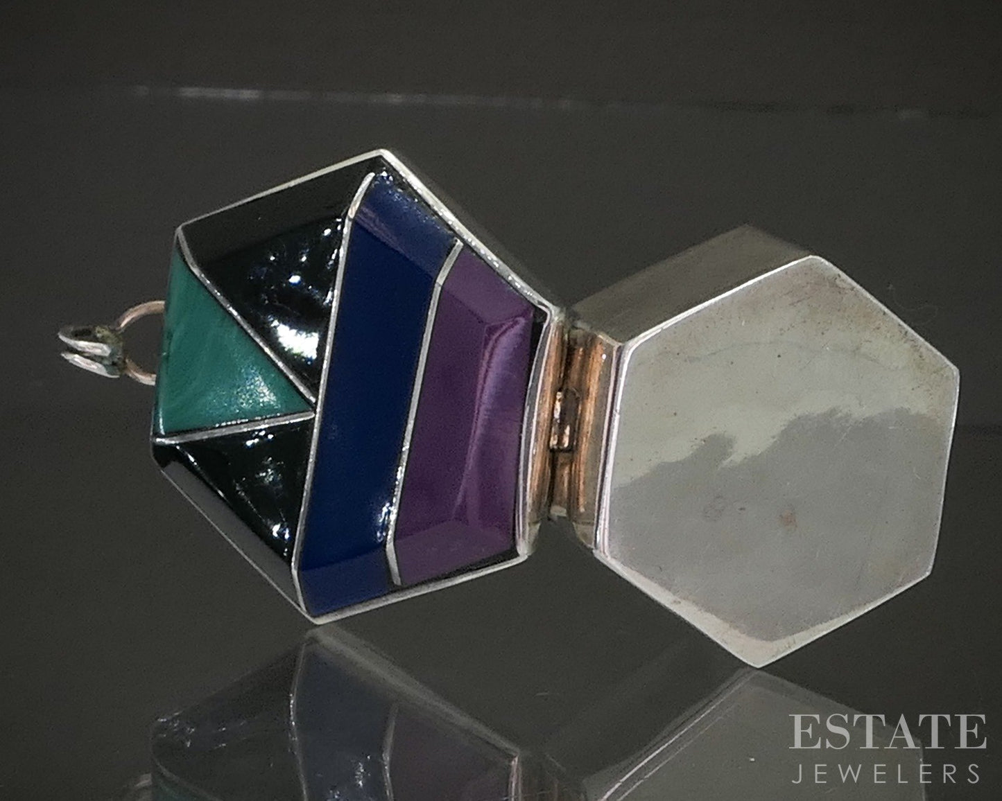 Vintage Sterling Silver Mexico Multi Gem Pill Box 22.8g p20018