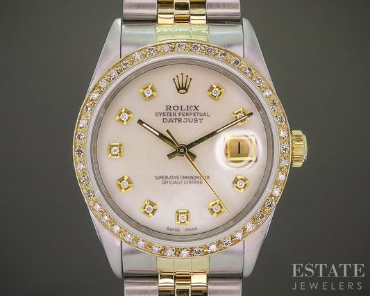 1987 Rolex Datejust 16013 Two Tone MOP Diamond 36mm Watch p22884