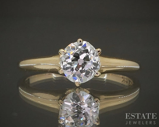 Antique 14k Yellow Gold OEC .10ct Diamond Solitaire Belcher Ring 2.4g i20228