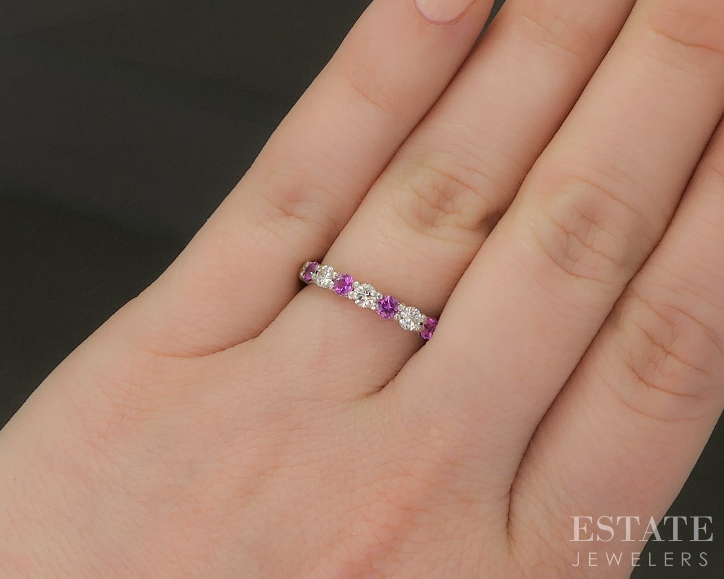 Platinum Tiffany & Co. Natural Pink Sapphire & Diamond Ladies Band 3.7g p24352