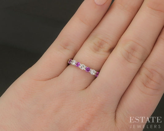 Platinum Tiffany & Co. Natural Pink Sapphire & Diamond Ladies Band 3.7g p24352