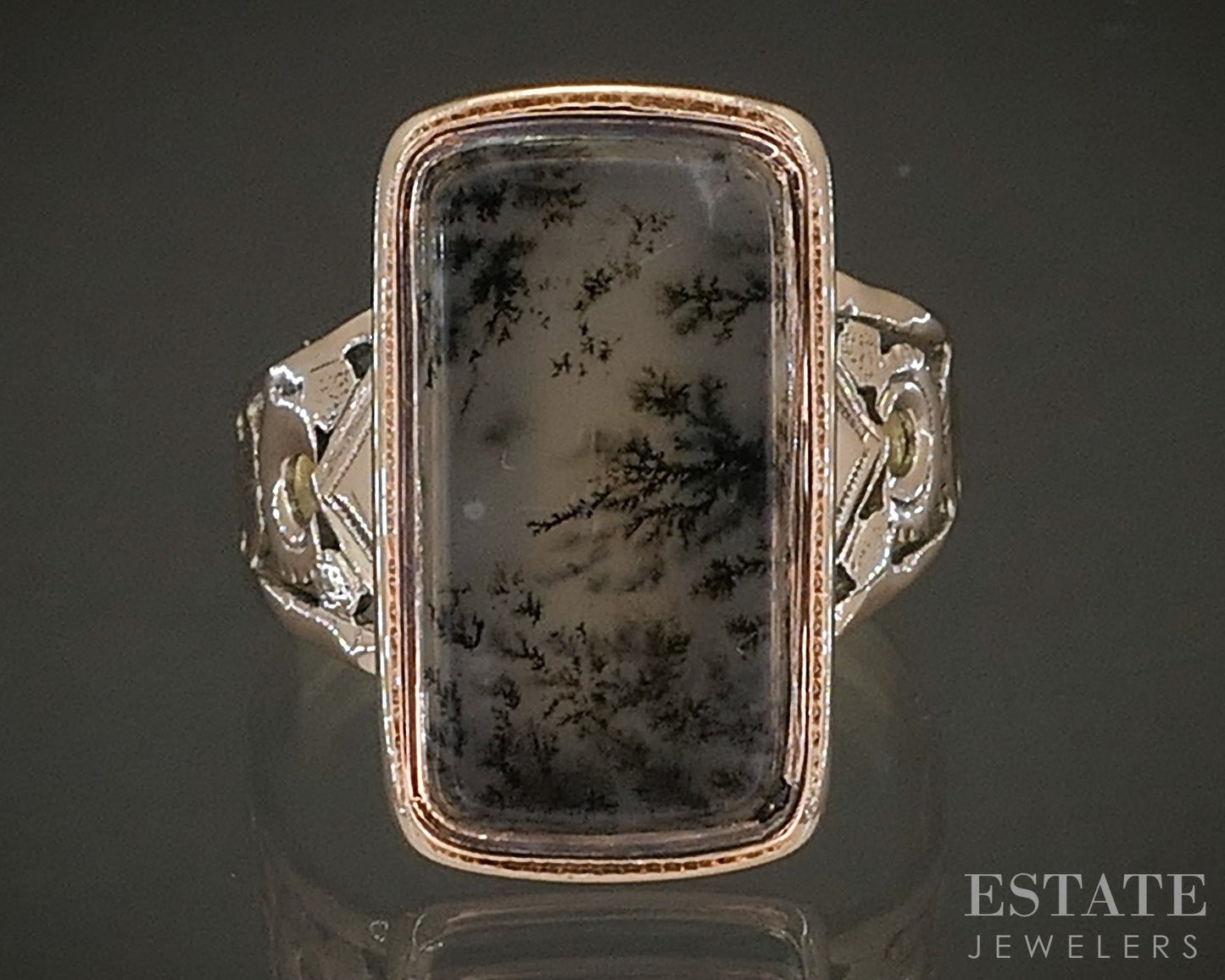 Antique Victorian 10k Rose Gold Natural Moss Agate Ladies Ring 3.2g p17831