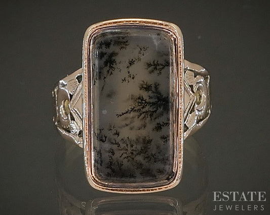 Antique Victorian 10k Rose Gold Natural Moss Agate Ladies Ring 3.2g p17831