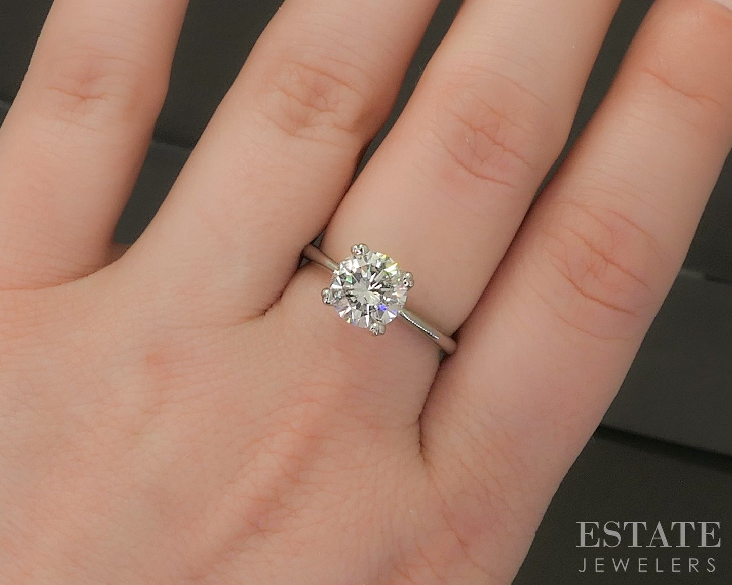 14k White Gold Round Natural 2.04ct Diamond Solitaire Engagement Ring 4g p24309