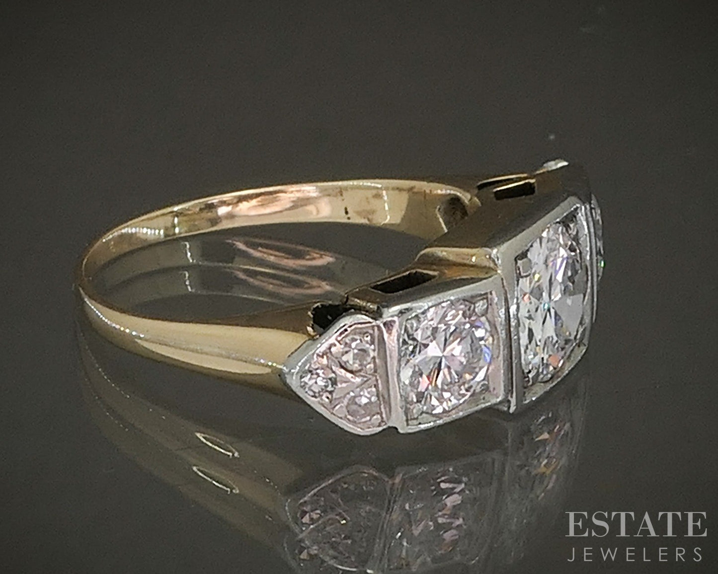 Antique 14k Two Tone Gold OEC Natural 1.98ctw Diamond Engagement Ring p18604