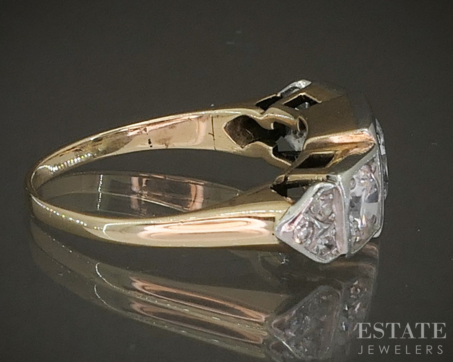 Antique 14k Two Tone Gold OEC Natural 1.98ctw Diamond Engagement Ring p18604
