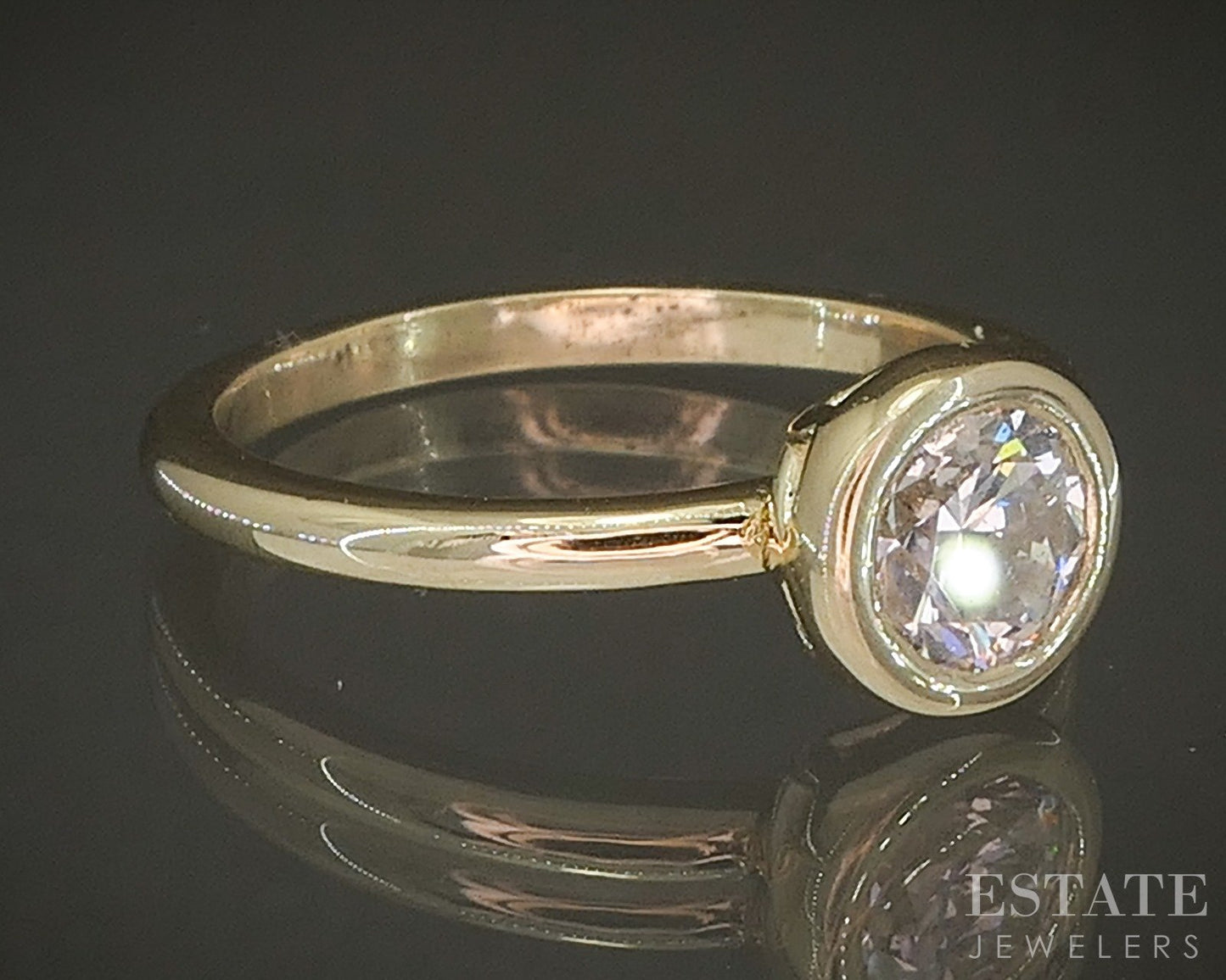14k Yellow Gold Round 1.59ct Diamond Solitaire Bezel Engagement Ring p24346