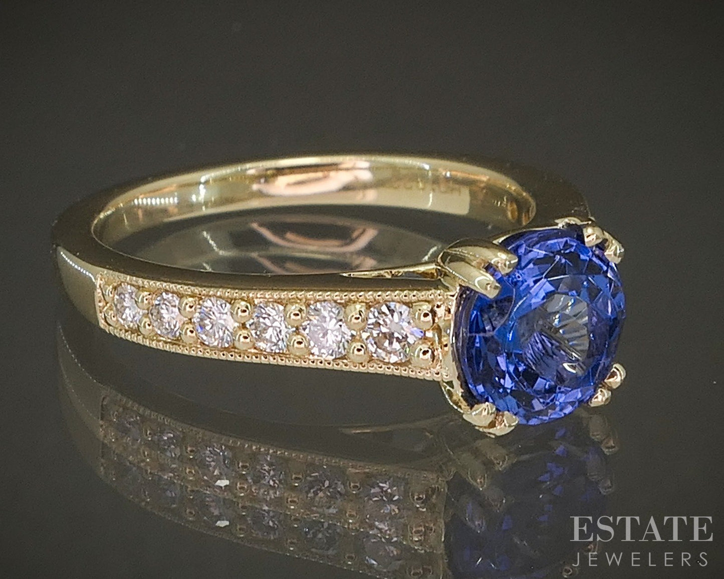 14k Yellow Gold Round 1.54ct Natural Tanzanite & Diamond Ring 4.4g p24334