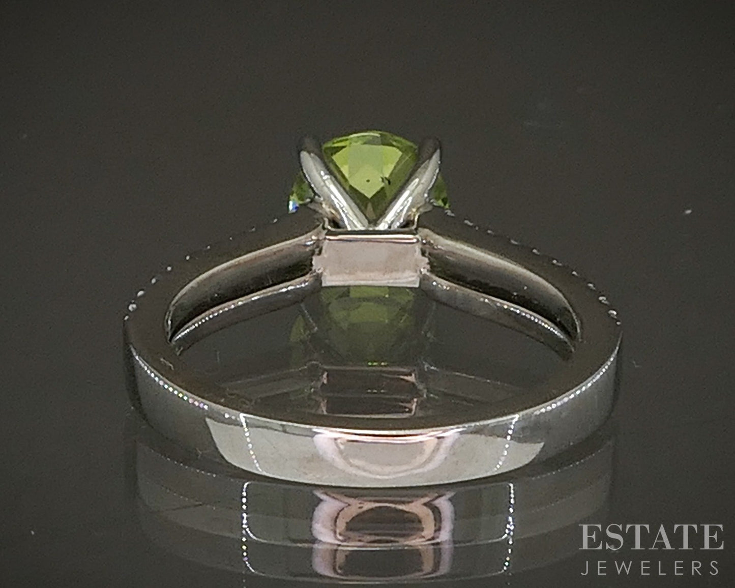 14k White Gold Round 1.47ct Natural Peridot & Diamond Ring 4.1g p24295