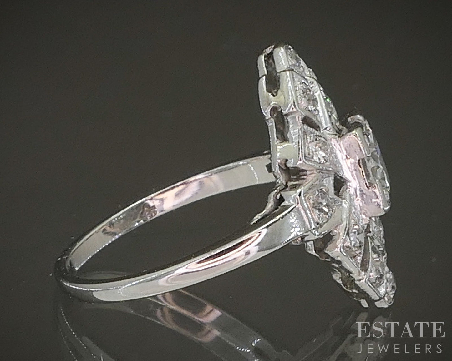 Antique Art Deco Platinum Natural .80ctw Diamond Filigree Shield Ring 3g p16867