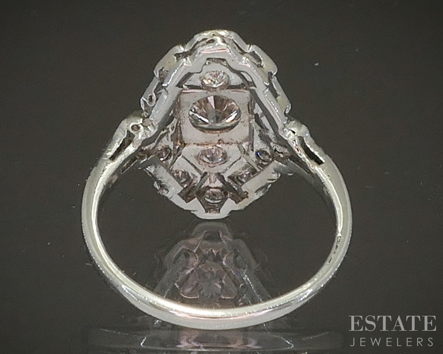 Antique Art Deco Platinum Natural .80ctw Diamond Filigree Shield Ring 3g p16867