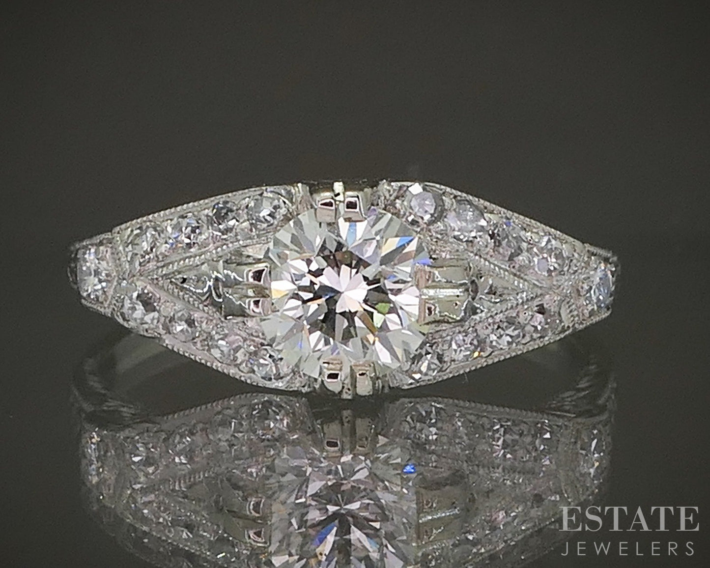 Vintage Platinum Natural .88ctw Diamond Filigree Engagement Ring 2.9g p24339