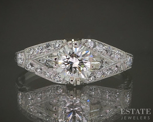 Vintage Platinum Natural .88ctw Diamond Filigree Engagement Ring 2.9g p24339