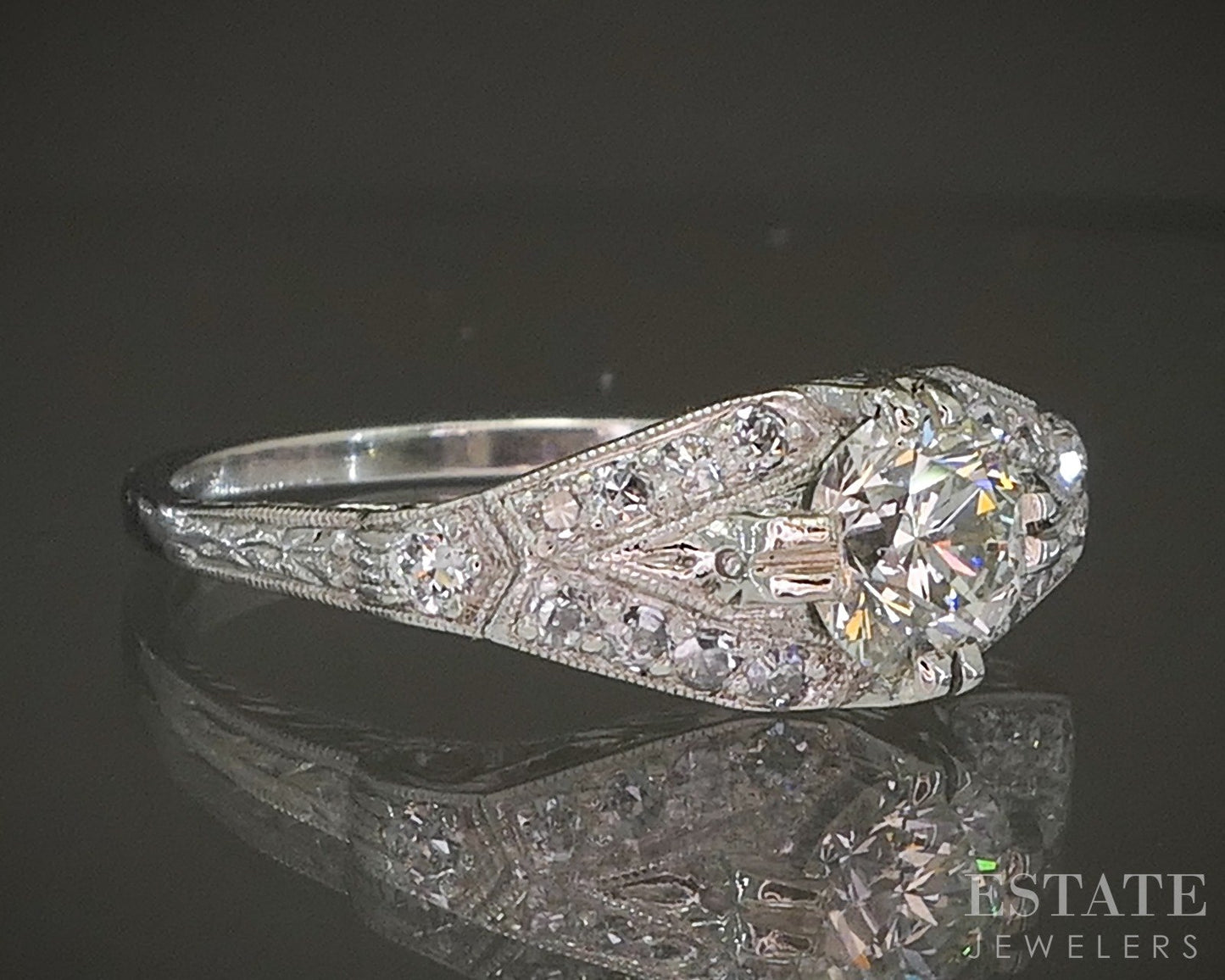 Vintage Platinum Natural .88ctw Diamond Filigree Engagement Ring 2.9g p24339