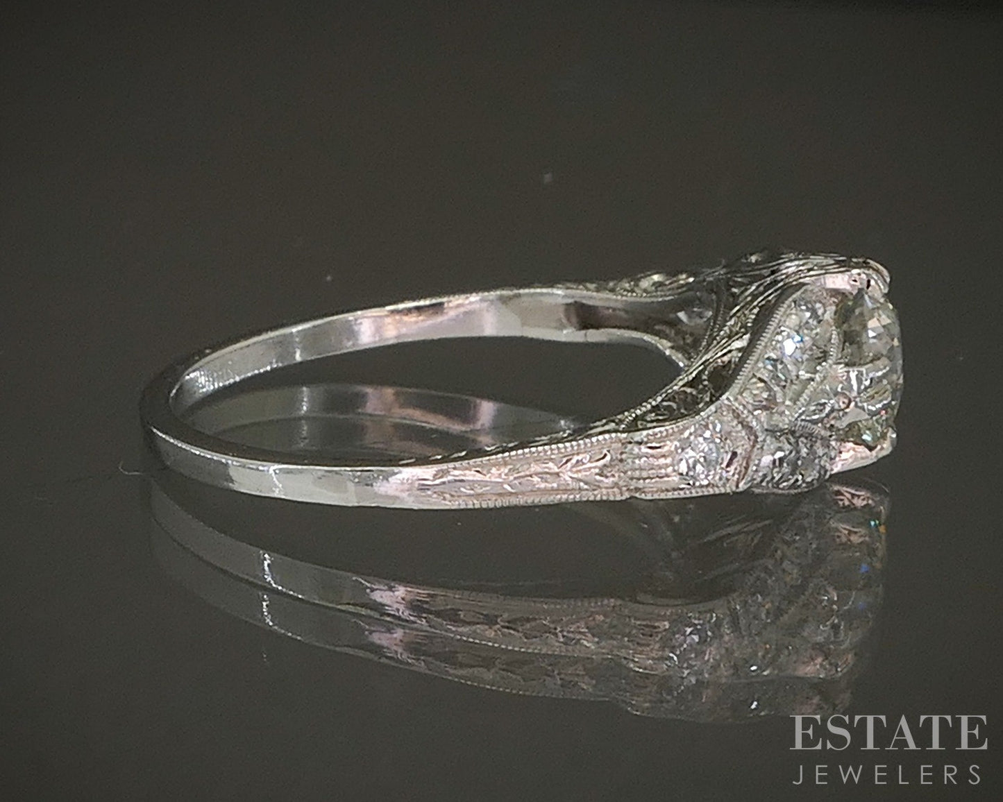 Vintage Platinum Natural .88ctw Diamond Filigree Engagement Ring 2.9g p24339