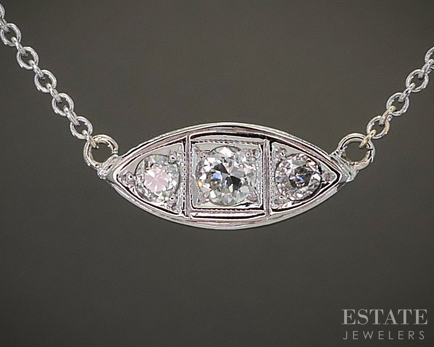 Antique Art Deco 14k White Gold OEC Natural .24ctw Diamond Necklace 2.1g p24313