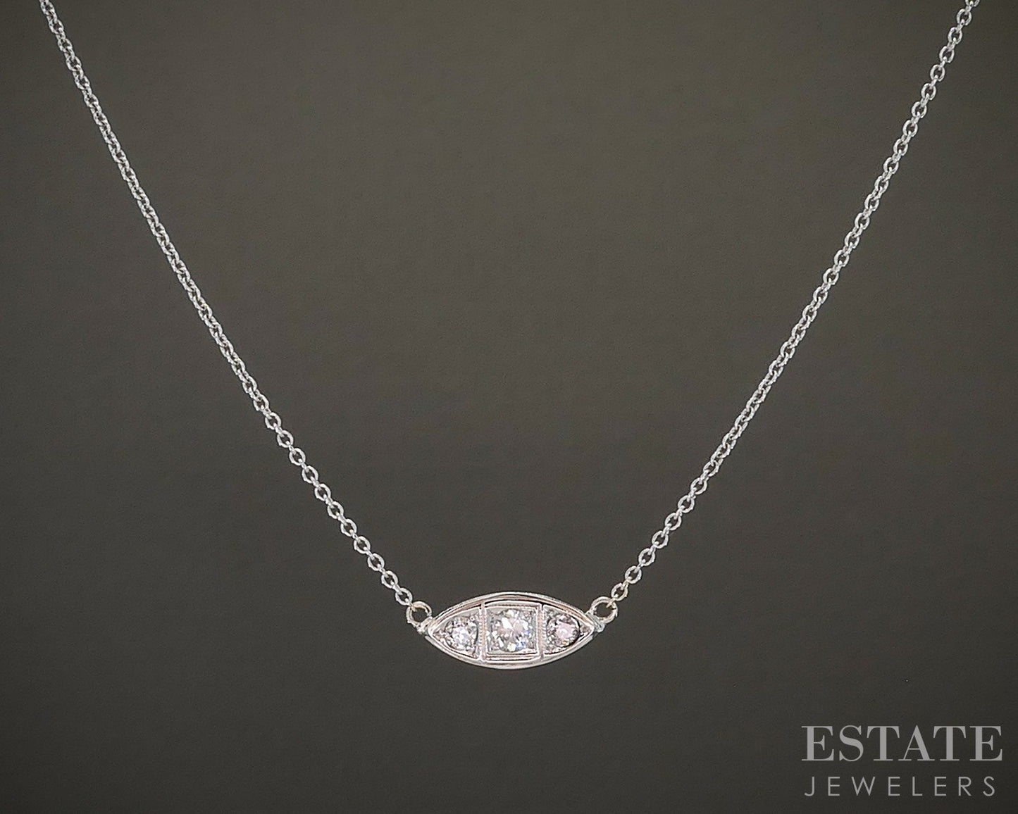 Antique Art Deco 14k White Gold OEC Natural .24ctw Diamond Necklace 2.1g p24313